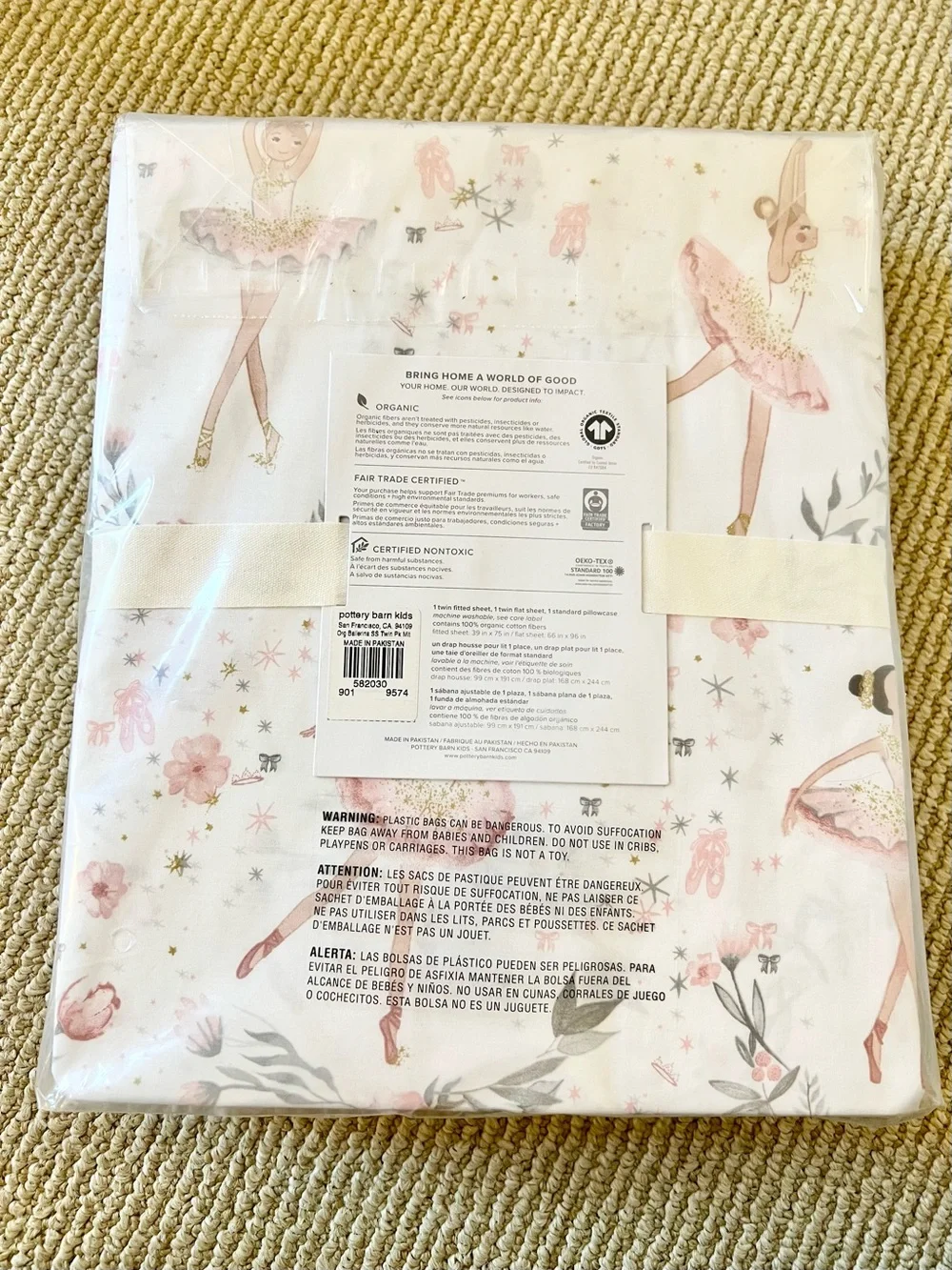 Pottery Barn Kids Pink Ballerina Organic Cotton Twin Sheet Set NEW
